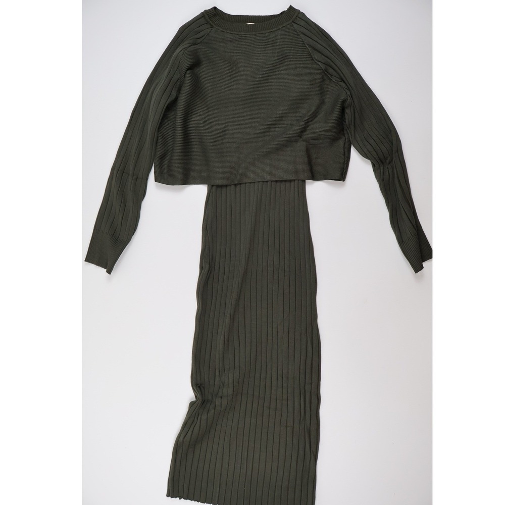 Apeach  Sweater Dress Olive Green Ribbed Knit XL NWT